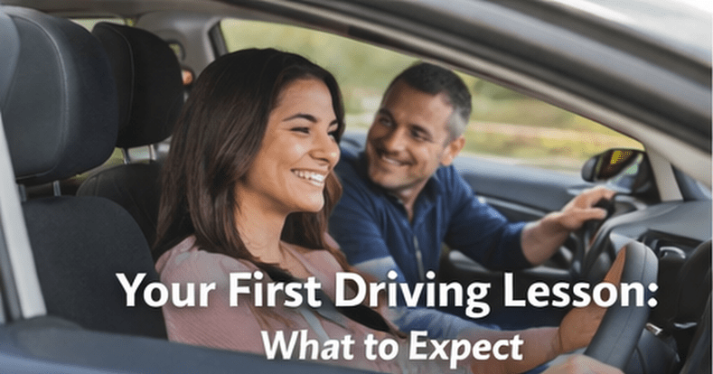 Learner driver starting first automatic driving lesson in the UK