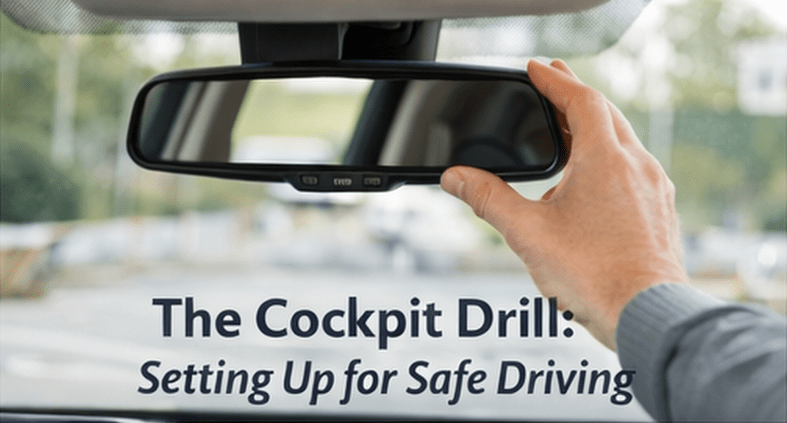 Driver adjusting mirrors and seat for safe driving position